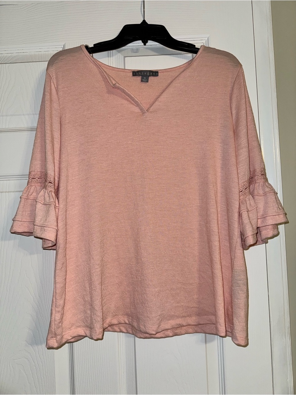 NWT Sharogano Pink Ruffle Sleeve Women's Top
